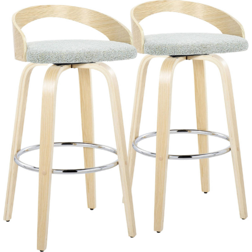 Grotto 30" Swivel Bar Stool in Natural Wood & Light Green Fabric w/ Chrome Footrest (Set of 2)